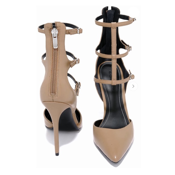 Kendall and Kylie Nude Caged Ankle Leather Pointy High Heel Pumps - Picture 3 of 7